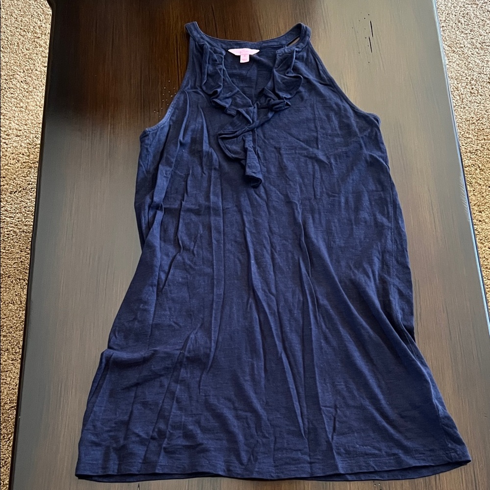 Lilly Pulitzer Sleeveless Dress with Ruffle Neck Detail Navy Size Small